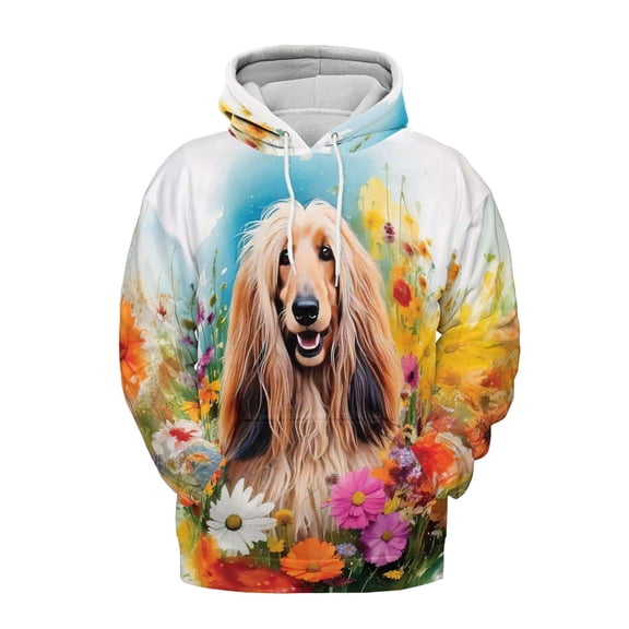 Welcome Spring Summer Afghan Hound Portrait Flower Blue Sky All Over Print 3D Hoodie Unisex Merch Hoodies Dog Lover - 12001
