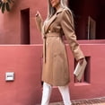 thumbnail image 4 of Idoravan Cardigans for Women Clearance Spring Women Casual Tops Jacket Long Sleeve Suit Collar Waist Strap Solid Cardigan Buttons Double Breasted Woolen Coat Windbreaker, 4 of 8