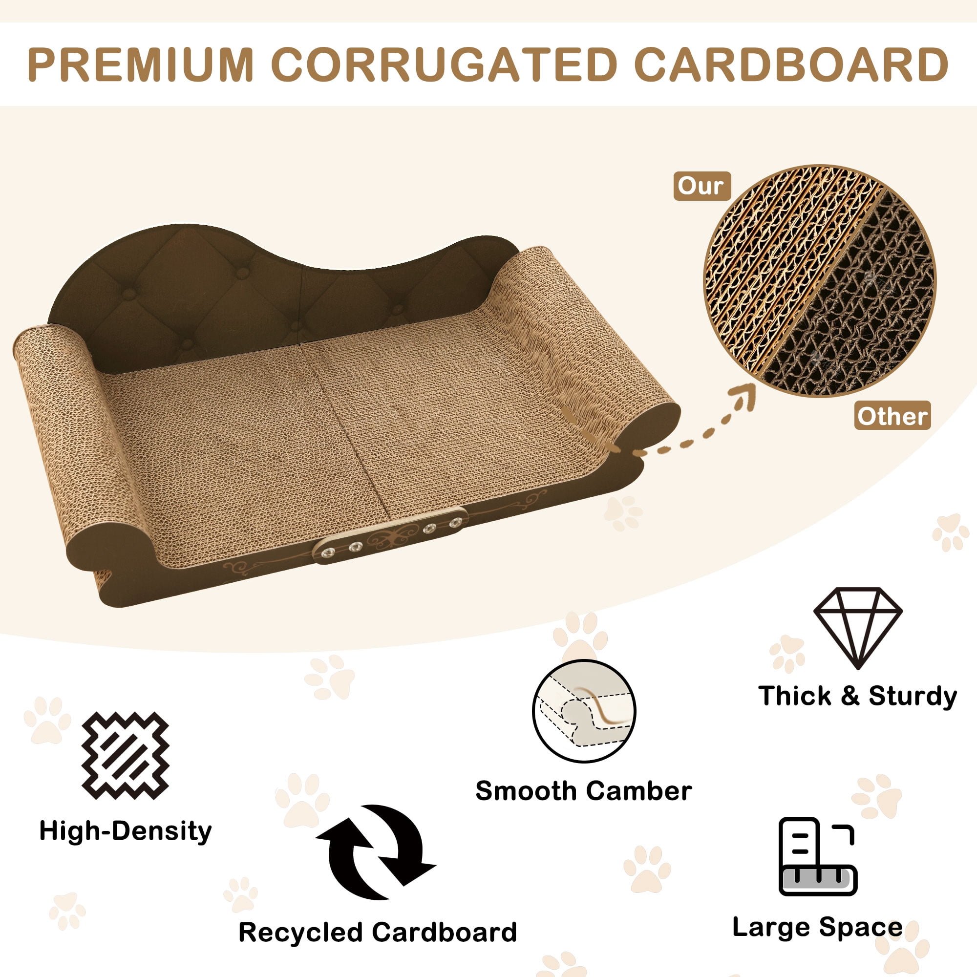 JIUZHEN Cat Scratching Sofa - 26" Large Cardboard Lounge & Scratch Pad for Indoor Cats, Durable Pet Bed Furniture Protector