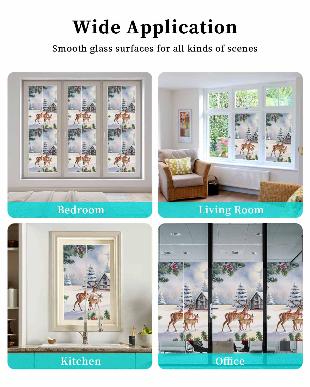 Christmas Snowfields Winter Elk Cardinal Xmas Tree Branch Window Privacy Film Stained Glass Window Film Decorative Windows Cover Static Windows Cling for Glass Door Stickers for Bathroom 23.6"x59"