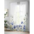 thumbnail image 4 of Sheer Curtains 2 Panels Set, Purple Flower Watercolor White Flowers Bird Country Window Sheer Curtains for Living Room/Bedroom, Light Filtering Rod Pocket Voile Drapes, 52" W x 108" L, 4 of 7