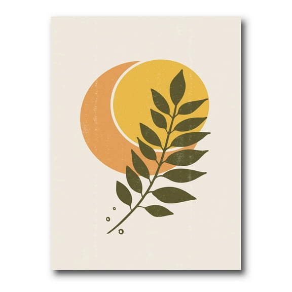 Designart ' Abstract Geometrical Moon and Sun With Leaf V ' Modern Canvas Wall Art Print