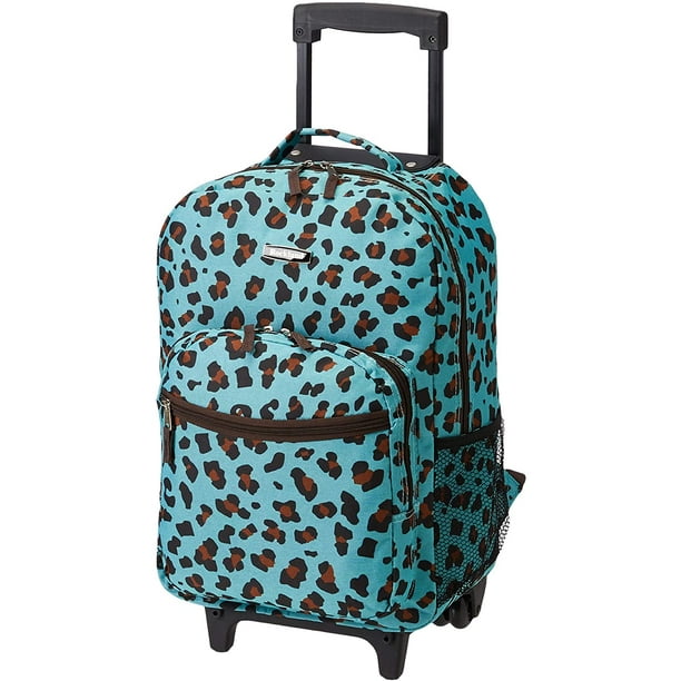 Rockland Double Handle Rolling Backpack, Blue Leopard, 17-Inch ( Pack of 2 )