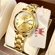 OLEVS Watches for Women Luxury Dress Quartz Analog Casual Gold Plated Stainless Steel Waterproof Luminous Date Fashion Ladies Wrist Watches Gifts Relojes para Mujer