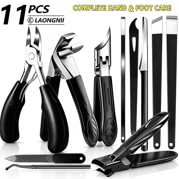 LAONGNII 11-Piece Manicure Pedicure Set, Stainless Steel Nail Clippers for Thick Nails, Hand & Foot Grooming Kit