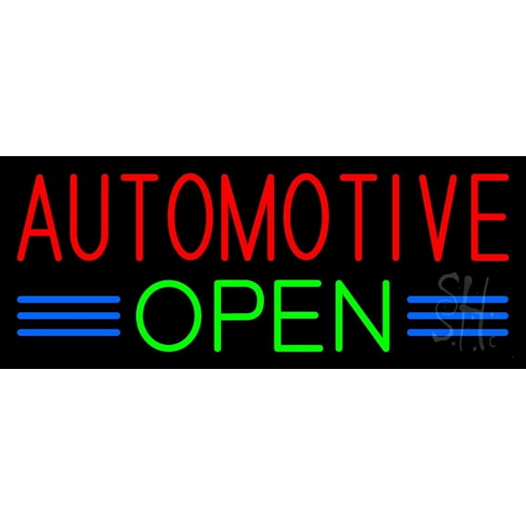 Red Automotive Green Open LED Neon Sign 10 x 24 - inches, Clear Edge Cut Acrylic Backing, with Dimmer - Bright and Premium built indoor LED Neon Sign for automotive store, and mall.