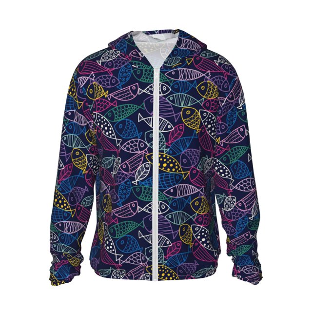 Vsdgher Sweat à Capuche Adulte Imprimé Poisson Mignon pour Hommes Femmes, Manches Longues Protection Solaire Pêche pour Course Natation-Grand
