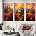 thumbnail image 1 of Designart "Beautiful Sunset over Old Castle in Italian Vineyard I" Castles Framed Wall Art Set Of 3 - Red Traditional Frame Gallery Set For Office Decor, 1 of 6
