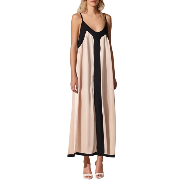 Youmylove Robe Chemise d'Été pour Femmes Robe Maxi Sans Manches Col en V Bretelles Spaghetti Fluide Élégante Robe de Fête Bohème