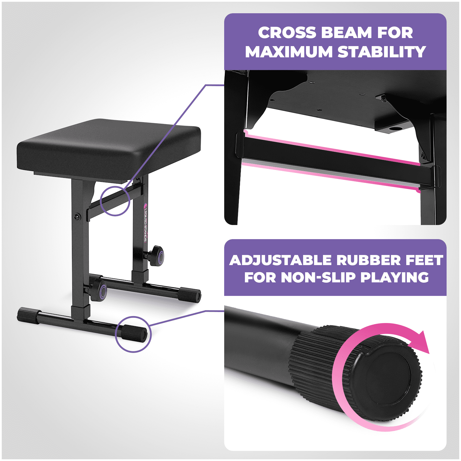 Liquid Stands Foldable Piano Keyboard Stand and Bench Set, caster wheels - Portable Heavy Duty Digital Piano Stand for 54-88 Key Electric Piano, Adjustable Piano Bench Stool Keyboard Music Stand Seat