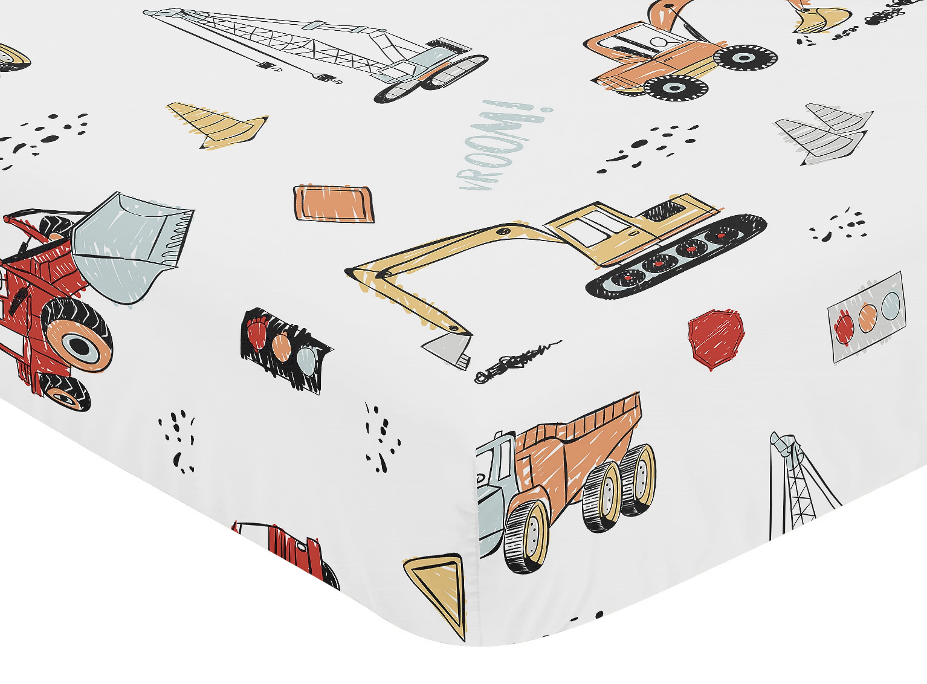 Sweet Jojo Designs Construction Truck Red Blue and Grey Fitted Crib Sheet