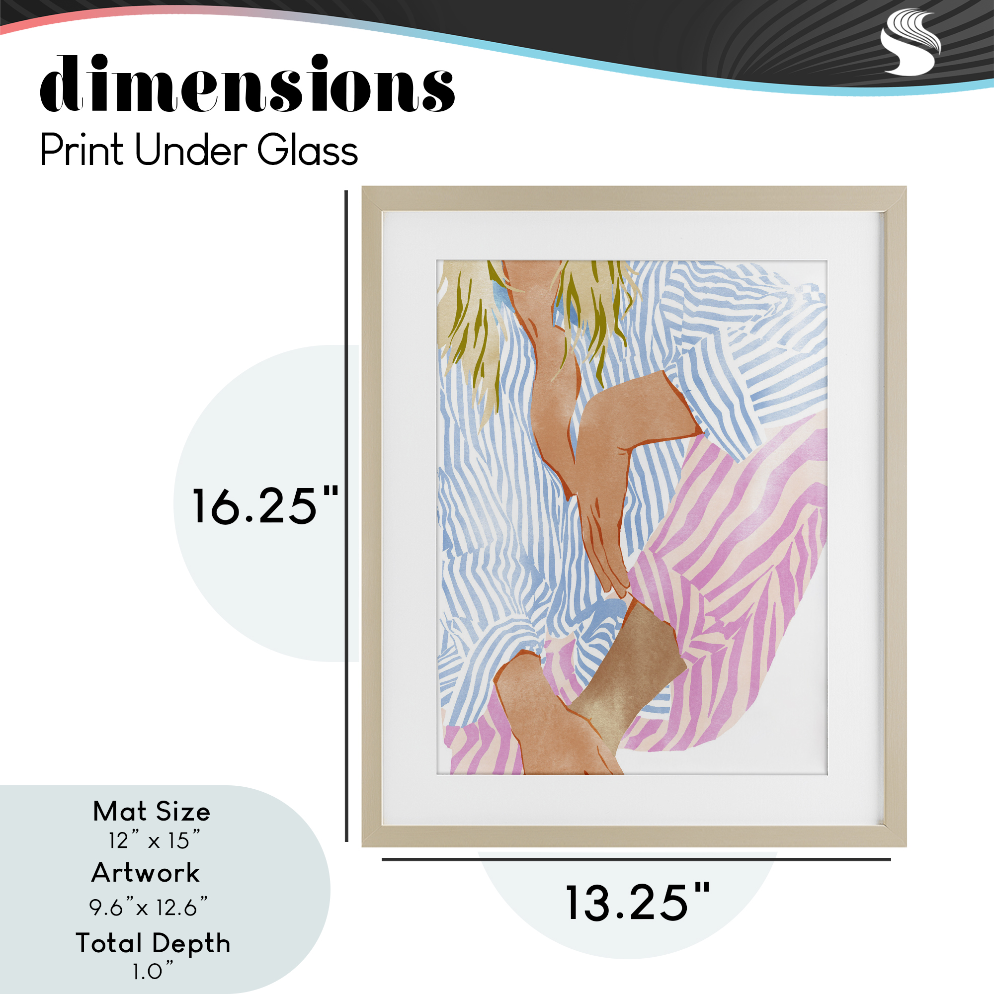 Woman in Pastel Stripes Birch Framed Print Under Glass, design by Ziwei Li