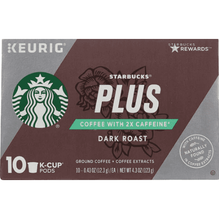 Starbucks PLUS Ground Coffee with 2x Caffeine Dark Roast -- 10 K-Cups Pack of 4