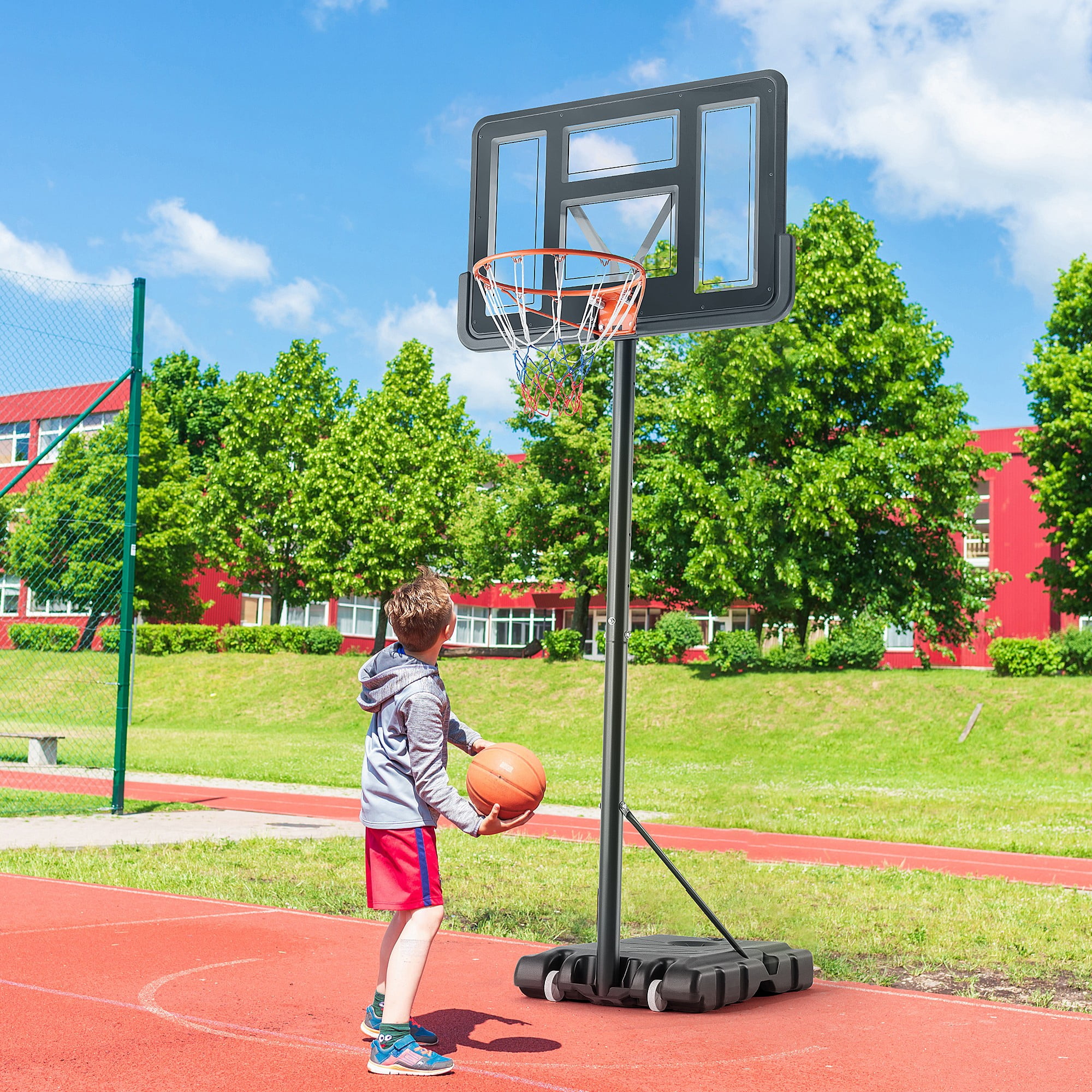 JOINSUN 4.2-10ft Basketball Hoop with Adjustable Height, Shatterproof Backboard for Kids, Adults