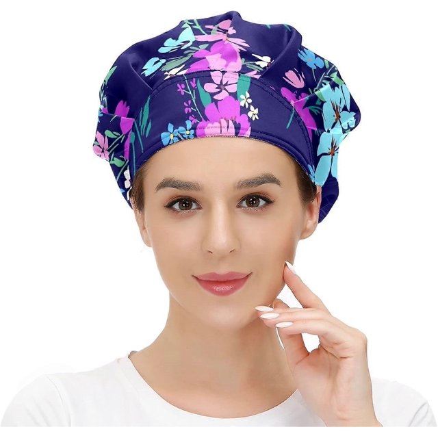 Working Cap with Button and Sweatband Adjustable Tie Back Bouffant Hats Printed Multi Color for Woman Man.Starry Sky Multi (3)