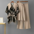 thumbnail image 2 of Womens Sets Casual Cape Cardigan Thermal Mock Neck Top Loose Wide Leg Pants Fall Winter Three Piece Set Khaki Free Size, 2 of 3