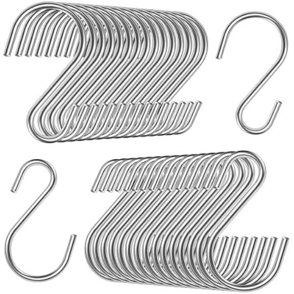 60 Pack 1.8 inch Small S Hooks for Hanging, Stainless Steel S Hook Heavy Duty, Rust-Free Mini S Shaped Hooks for Wire Shelf Hanging Plants Jewelry Kitchen Utensils Ornament Light Mugs