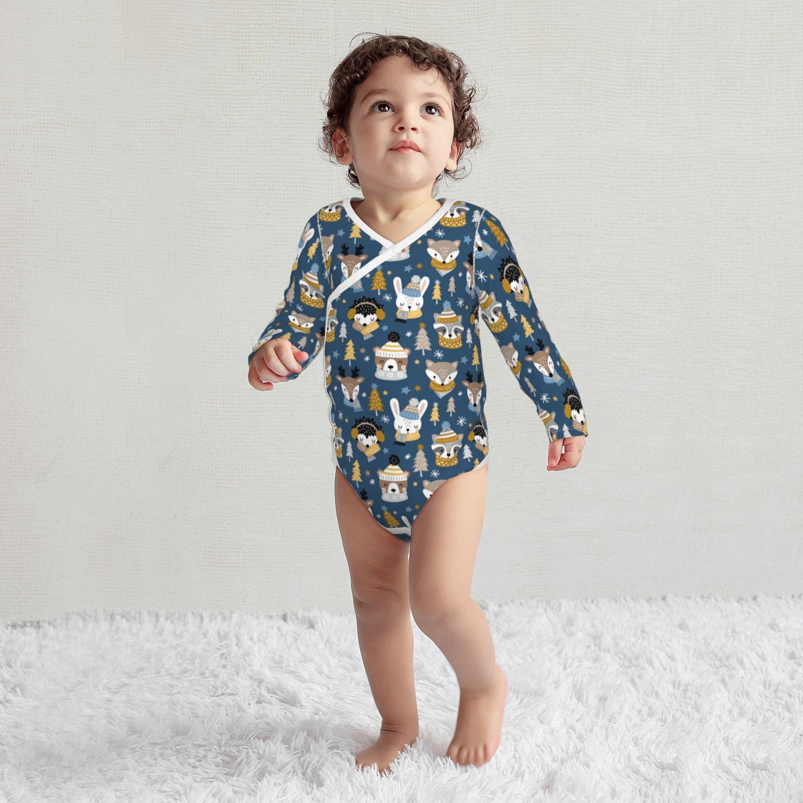 Xecao Winter Animal Friends Print Baby unisex-baby Cotton Long-sleeve Bodysuits-3 Months