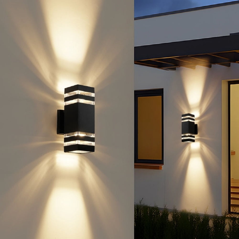 Outdoor Wall Lights 2-Pack, Waterproof Exterior Lighting for Porch/Garage/Patio, 3000K Warm White, Up-Down Design, Dusk to Dawn Sensor