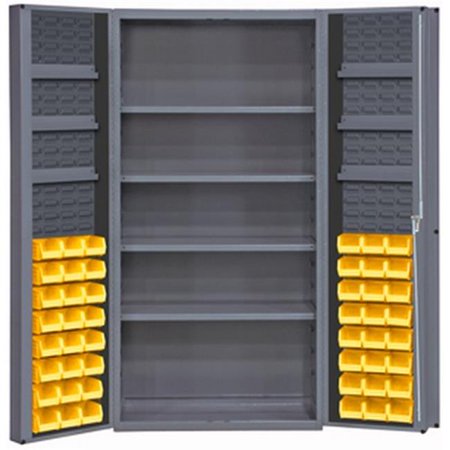 Durham DC36-48-4S6DS-95 14 Gauge Lockable Cabinet with 48 Yellow Hook on Bins & 4 Adjustable Shelves & 6 Door Shelves  Gray - 36 x 24 x 72 in.