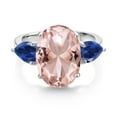 thumbnail image 2 of Gem Stone King 925 Sterling Silver Peach Nano Morganite and Blue Created Sapphire Ring for Women (11.20 Cttw, 14X10MM Oval and 7X5MM Pear Shape, Gemstone October Birthstone, Size 8), 2 of 3