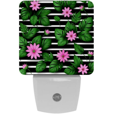 

LED Night Light Lamp with Smart Sensor Dusk to Dawn Sensor 2-Pack for Bedroom Bathroom Hallway White 0.5W Plug-in Summer Tropical Palm Leaves Cactus Flower Stripes