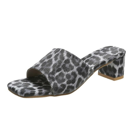 

Summer Saving Clearance! Kukoosong Block Heels for Women Open-toe Leopard Print Thick Heel Shoes Sandals Causal Slippers Womens Sandals White 36
