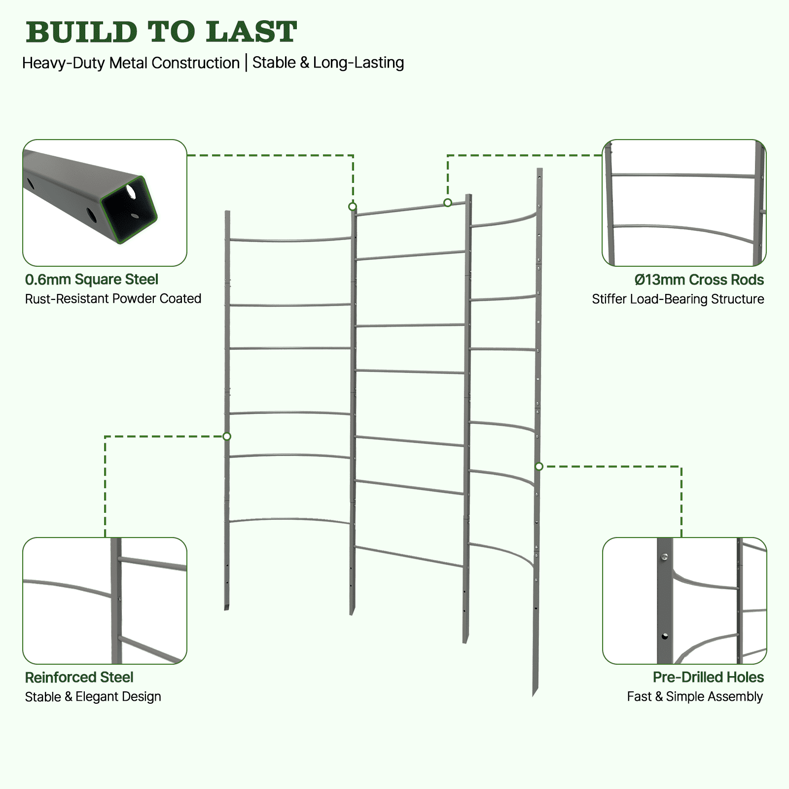 Tramull  Trellis System, Garden Panel Trellis for Raised Garden Beds, Heavy Duty Metal Trellis Panel with Crossbars, Bed-Mount & Ground Install, Vertical Support for Tomatoes, Peas & Climbing Vines