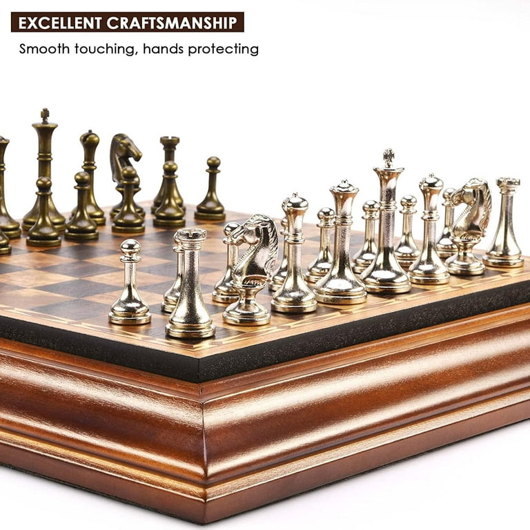Old English Classic Chess Set with Gold Rosewood & Boxwood Pieces - 3.9  King