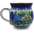 thumbnail image 2 of Polish Pottery Bubble Mug 12oz Polmedia Brilliant Blue Rose Theme UNIKAT Hand Painted in Boleslawiec, Poland + Certificate of Authenticity, 2 of 6