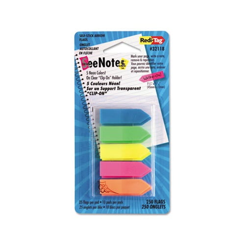 SeeNotes Transparent-Film Arrow Page Flags Assorted Colors, 50/Pad, 5 Pads