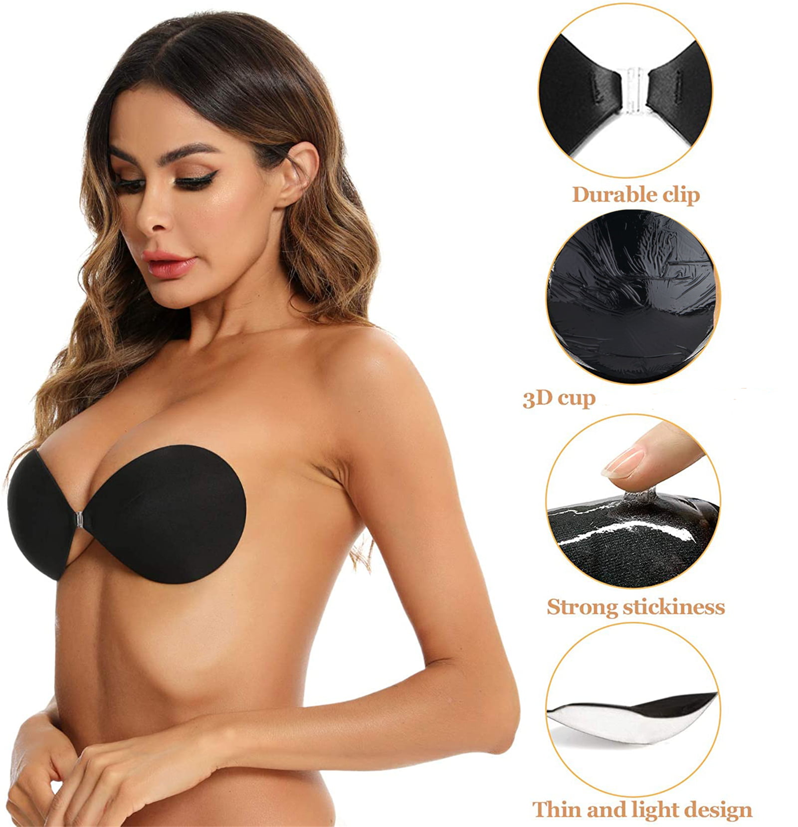 Sticky Boobs 2Pack Backless Strapless Bra Invisible Sticky Bra for Big and  Small Breasts Angel Wings,Shaping Charming Curves, Nude+black, 42/Plus :  : Fashion