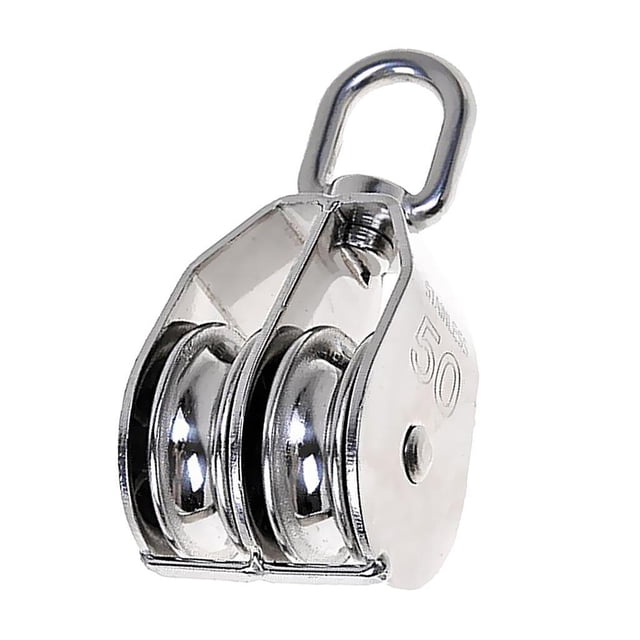 S SERENABLE M50 Stainless Steel Double Pulley Rope Pully Swivel Block Lifting Wheel New