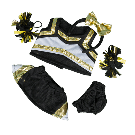 Metallic Gold & Black Cheerleader Uniform 6"-10" Plush Toy Outfit Small Stuffed Animal Costume