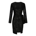 thumbnail image 6 of Lovskoo Women's 2024 Sequin Dress Long Sleeve Midi Dress V Neck Sparkly Glitter Wrap Dress with Belt Black, 6 of 9