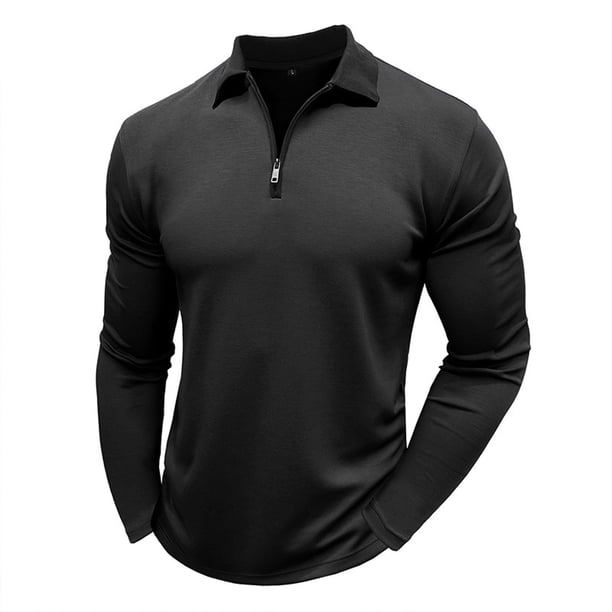 pstuiky manga larga de hombre, Camiseta de manga larga con cuello alto y cremallera para hombre, blusa lisa con cuello vuelto y manga larga top de hombre xxl