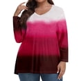thumbnail image 2 of TQWQT Plus Size Womens Tops 4x-5x Fall V Neck T Shirts Gradient Graphic Tees Long Sleeve Tee Shirt Tops Large Casual Outfits for Women Red 5XL, 2 of 6
