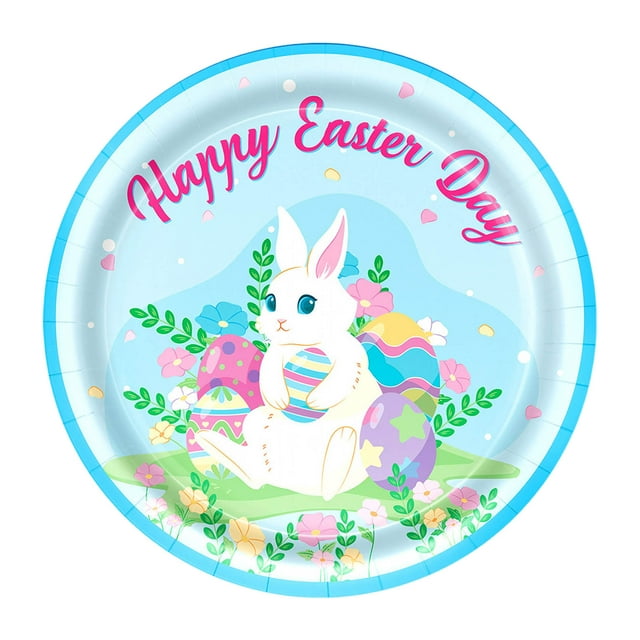 Easter Party Supplies, Happy Easter Party Tableware, Happy Easter Banner, Rabbit Paper Plates Napkins Cups for Easter Spring Party Decorations