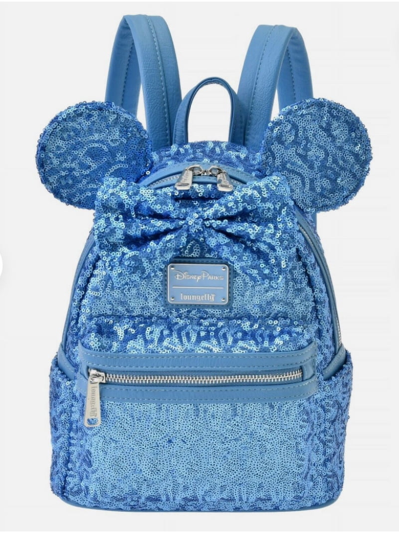 Disney Parks Minnie Mouse Rucksack Backpack Blue Sequins Loungefly