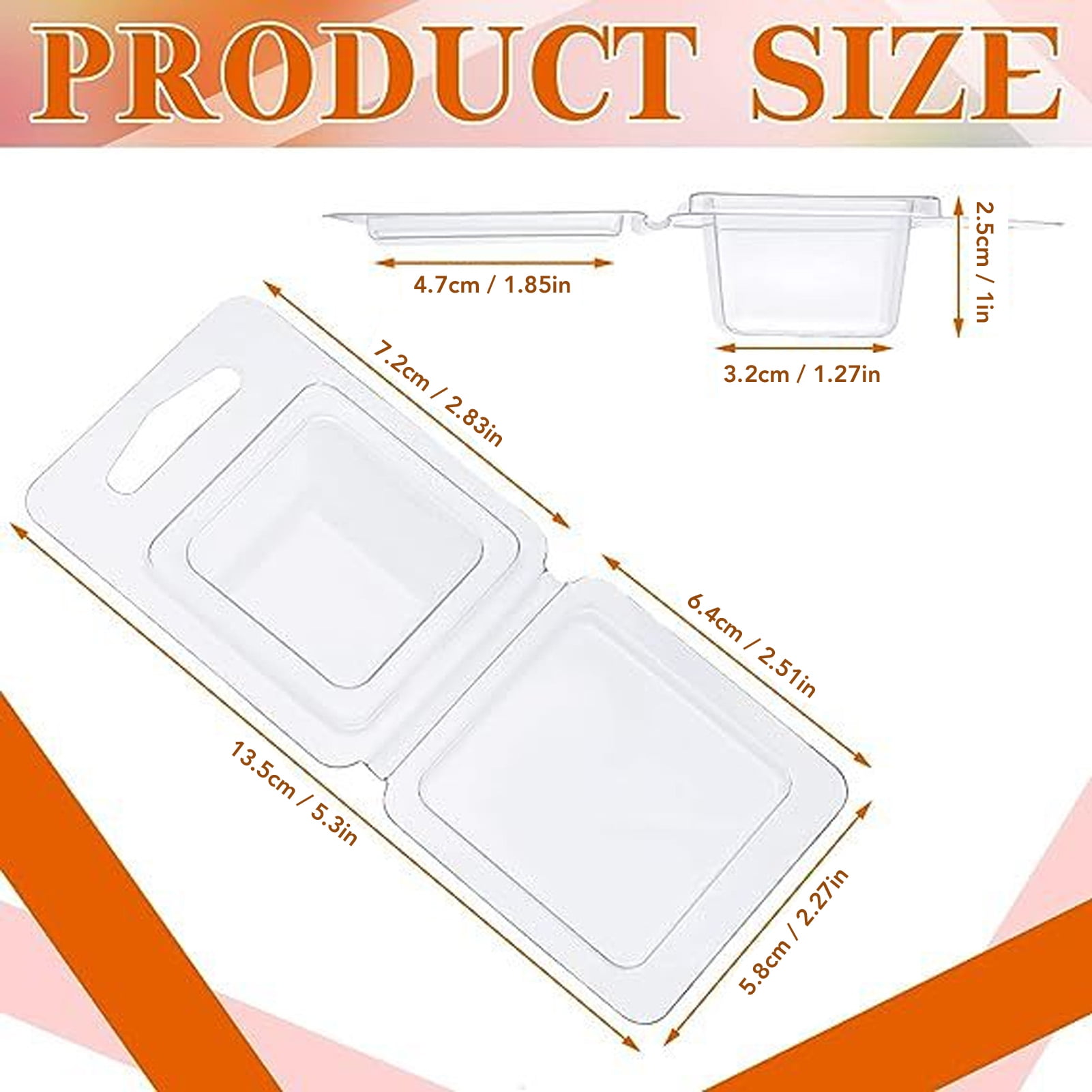 Rupoun 100PCS Wax Melt Molds Clamshell Container Empty PET Plastic Transparent Trays for DIY Candle Making and Chocolate (Rectangle, 15.35 inches / 39 cm )