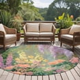 thumbnail image 5 of Spring Floral Round Area Rug 5ft, Forest Leaves Trees Blossom Oil Painting Washable Non-Slip Circle Rugs for Bedroom Living Room Kitchen, Soft Low Pile Carpet for Dining Room Playroom Nursery, 5 of 9