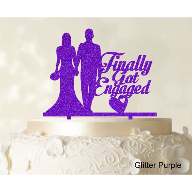 Finally Got Engaged Wedding Cake Topper Glitter Purple Cake Topper Color Option Available 6-7 Inches Wide