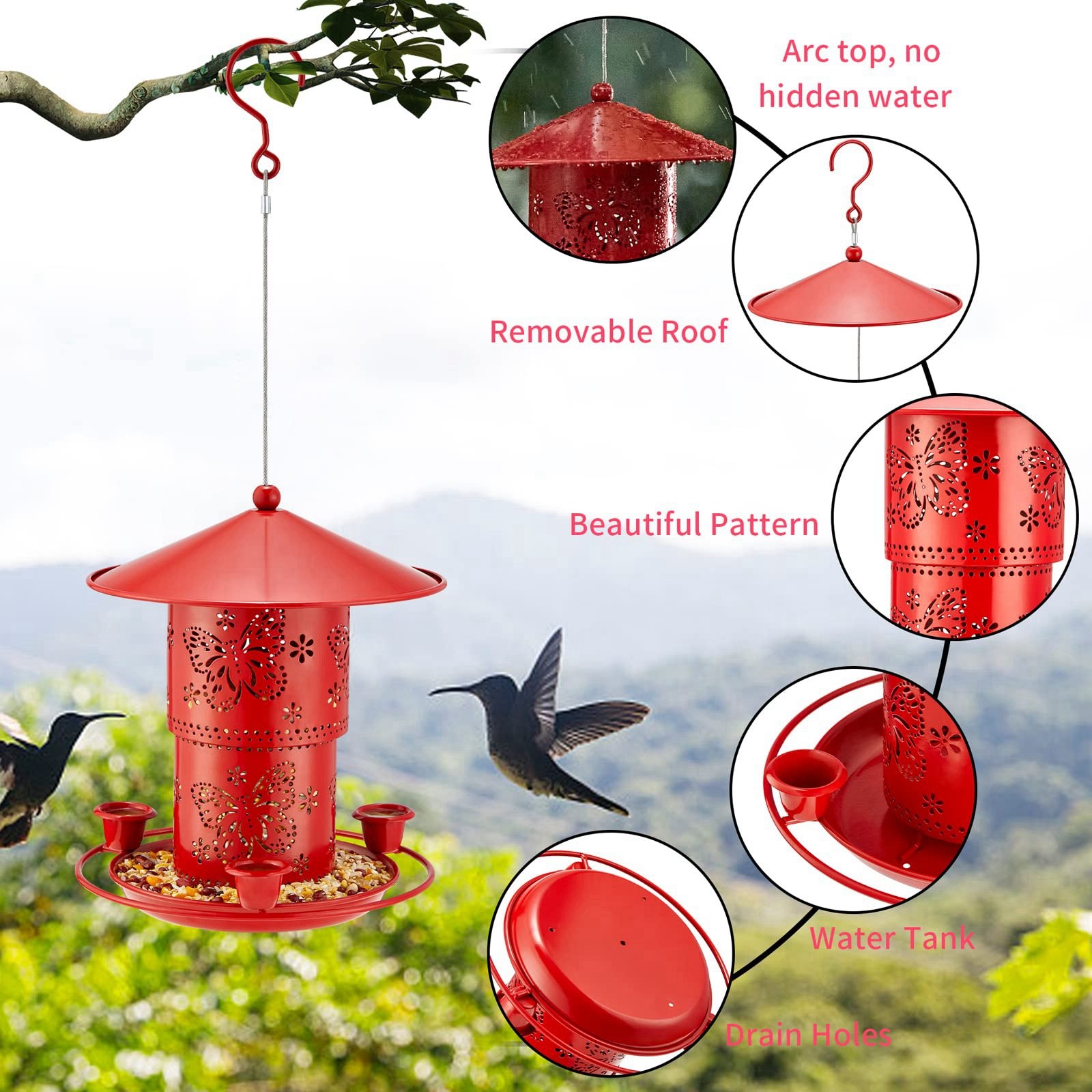 Metal Double Layer Retractable Bird Feeder Squirrel Hummingbird Water ...