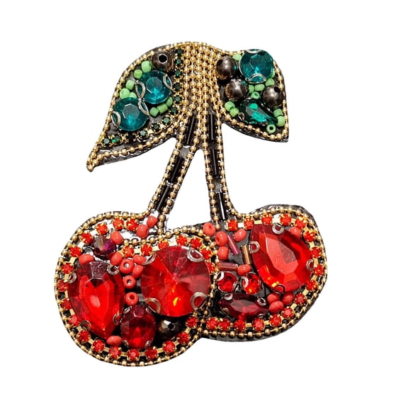 Elegant Rhinestones Cherries Fabric Patches Sewing On Applique for Women Craft Enthusiasts Fashion Designers Handmade