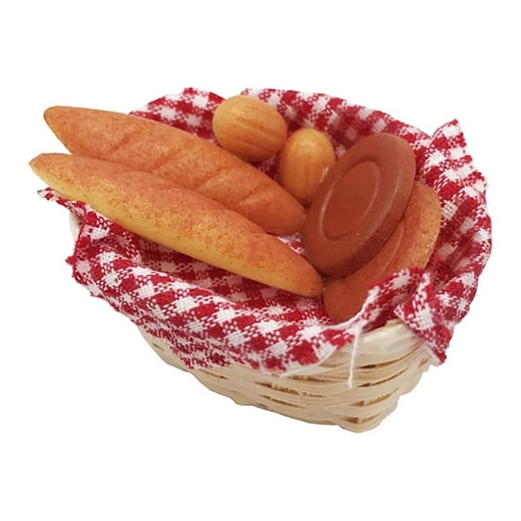 Dollhouse Miniature Food 1/12 Mini Dollhouse Miniature Food Bread Toast with Basket Pretend Play Toy