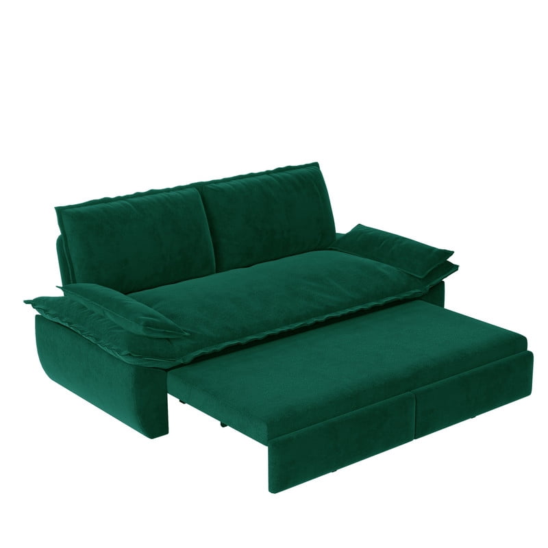 3-in-1 Velvet Convertible Sleeper Sofa, Queen Size Pull Out Chaise Sofa Bed, 73.2''W Deep Seat Loveseat Couch
