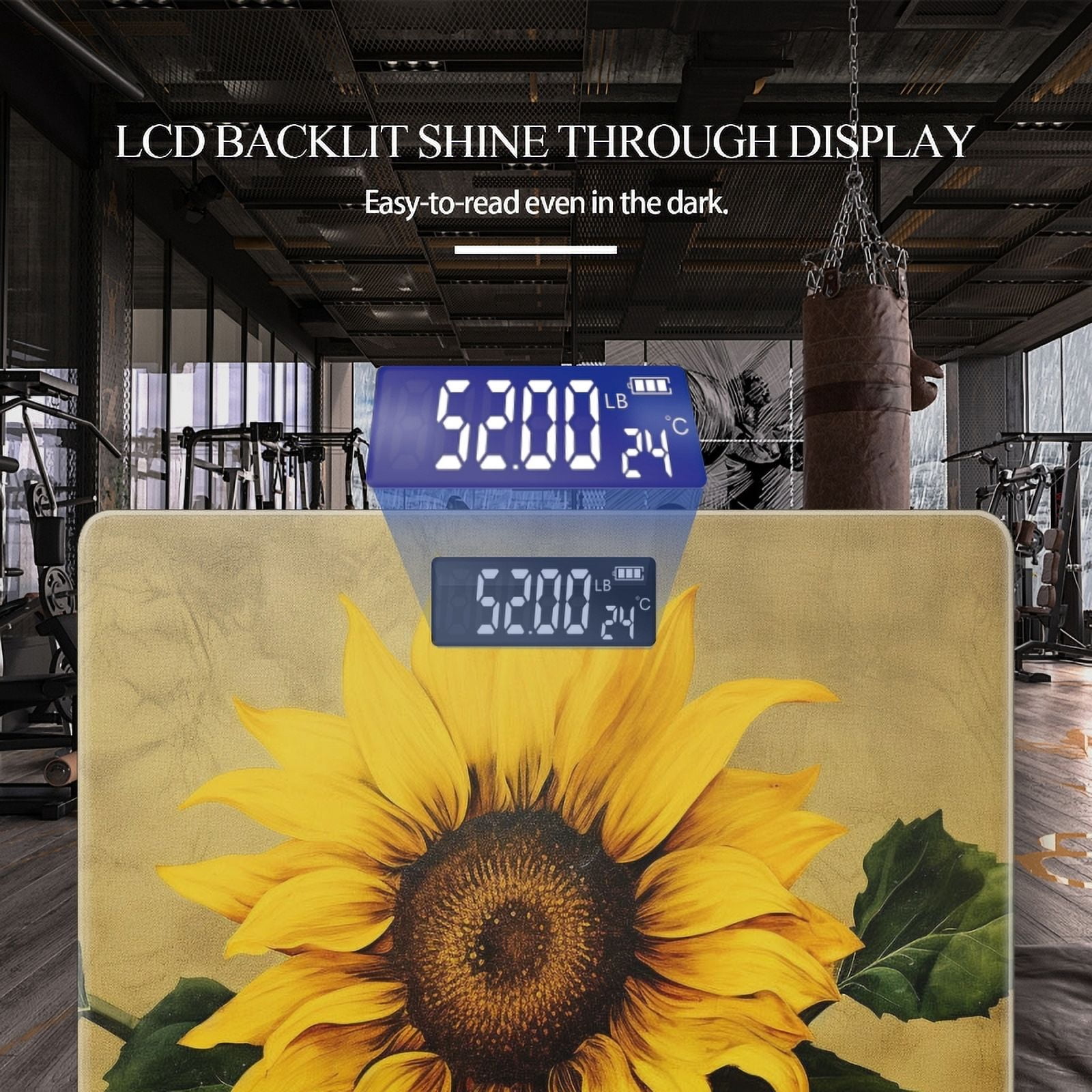 Bathroom Scale, Highly Accurate Digital Body Scale,Precisely Measures Weight up to 400 lbs-Beautiful Sunflower With Leaves On Antique Background