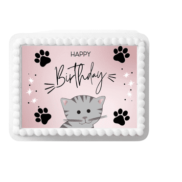 Pink Kitten Birthday Edible Image Cake Topper For Quarter Sheet Cake By TNCT