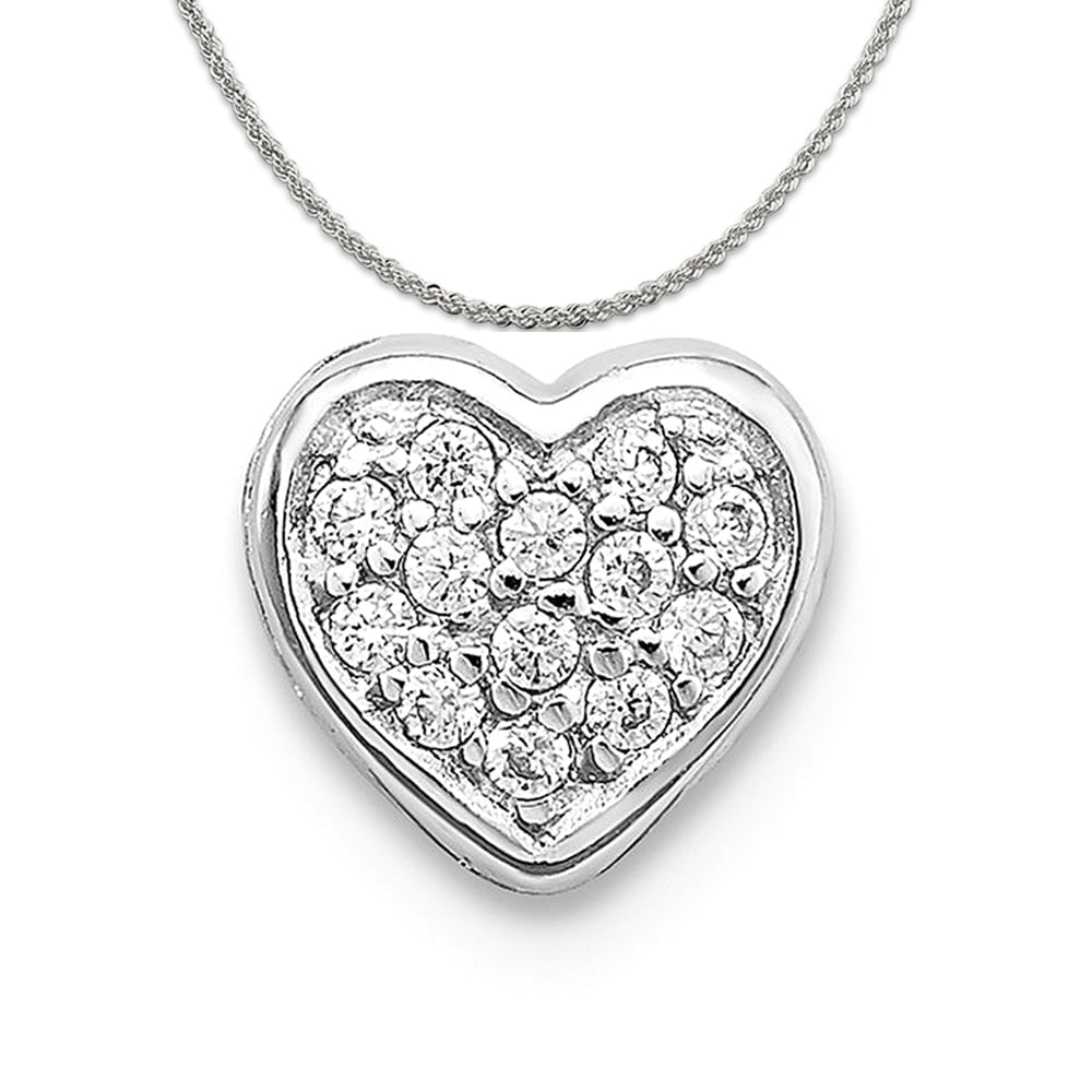 Sterling Silver Polished CZ Heart Necklace 18