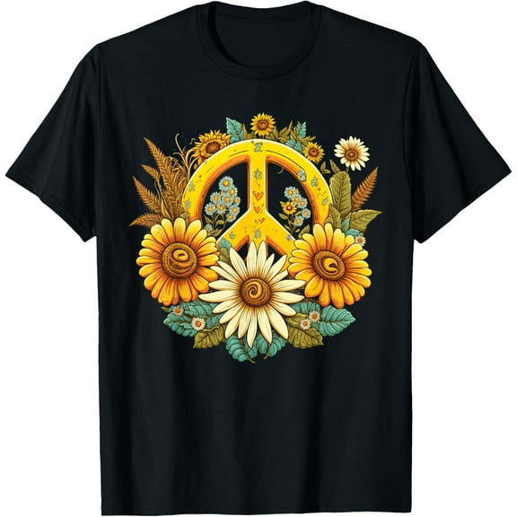Hippie Daisy Peace Sign Retro Flower Sunflower Lovers T-Shirt